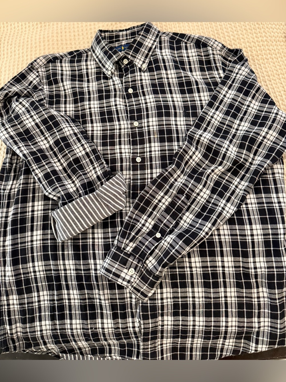 Polo Ralph Lauren Men’s Plaid Double-Faced Button Down Shirt Black White, Large
